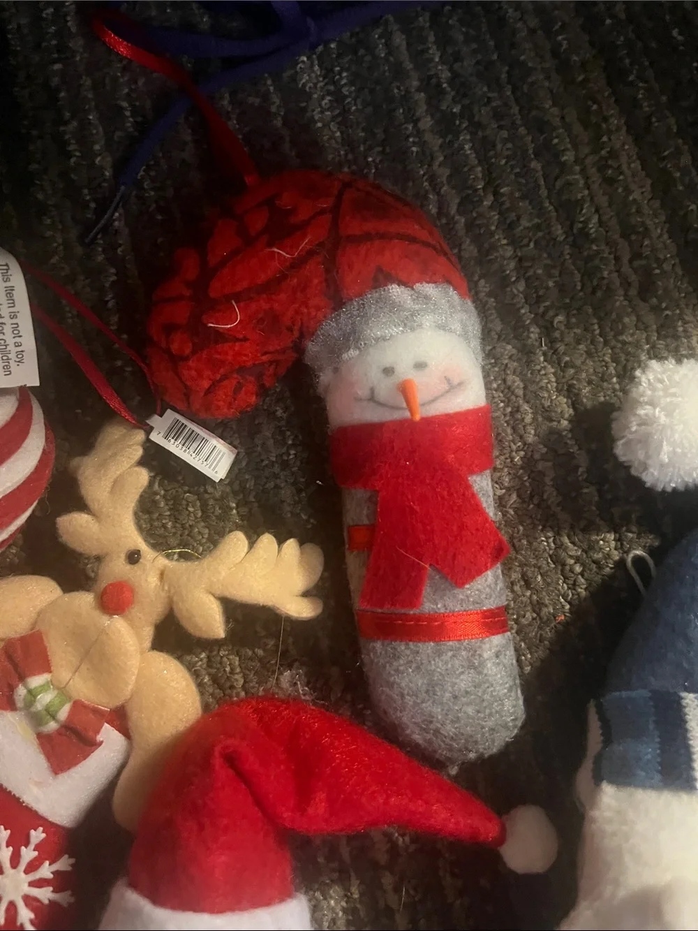 Festive Red Christmas Ornament Set - Fabric and Yarn 8pc lot 363